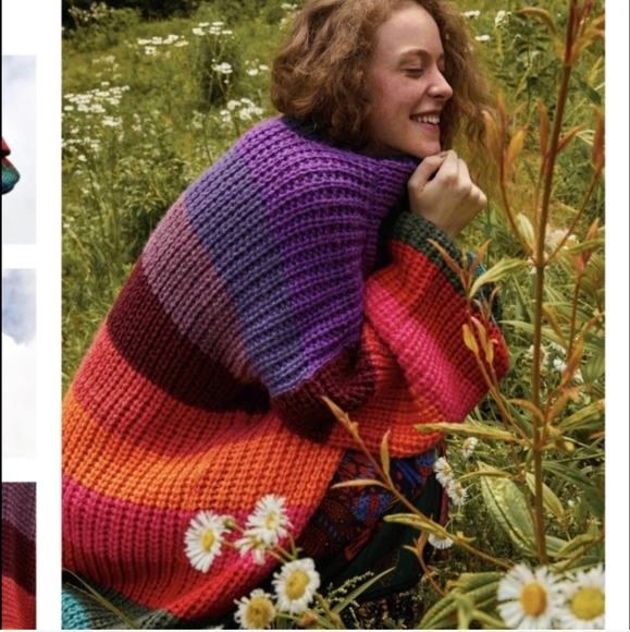 M/L Farm Rio Rainbow Midi Stripes Cardigan - Picture 7 of 12